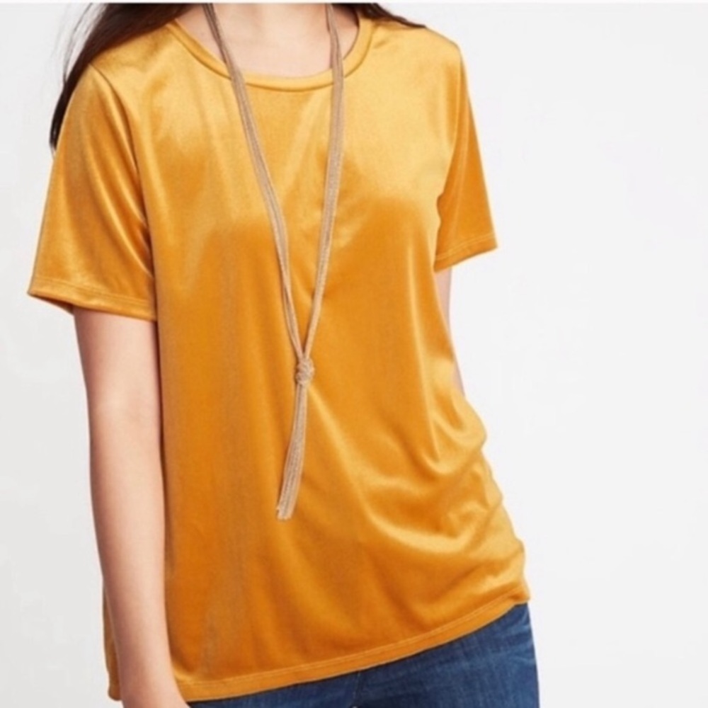 NEW Old Navy Holiday Gold Velvet Velour Stretch SS Tee Small Tobacco Leaf S